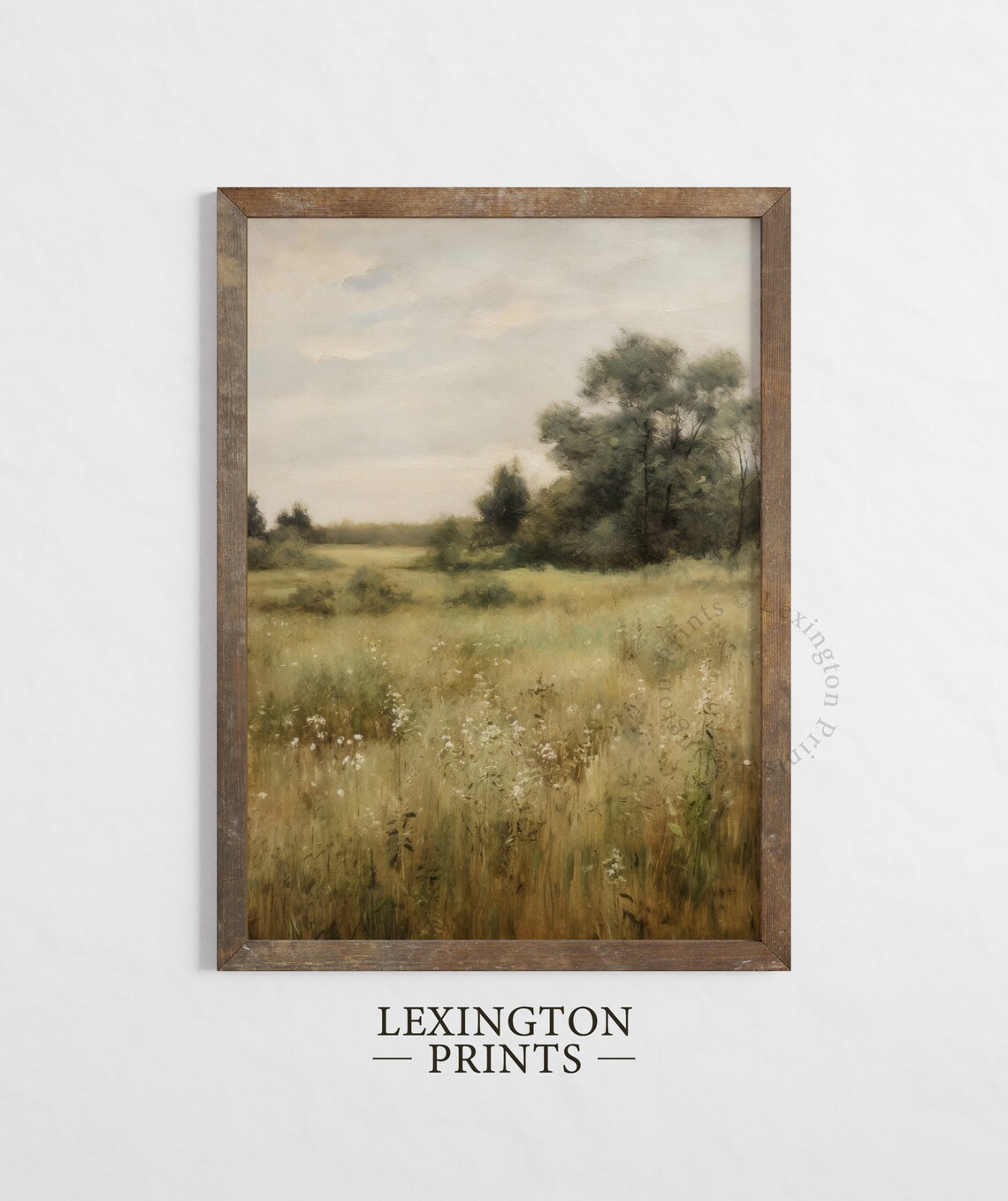 Golden Wildflower Meadow With Distant Trees Serene Landscape Art Print - Image 4