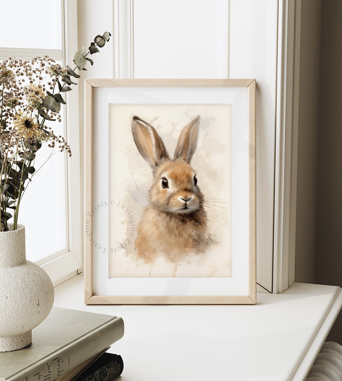 Sweet Watercolor Bunny Rabbit Portrait Woodland Nursery Wall Art - Image 3