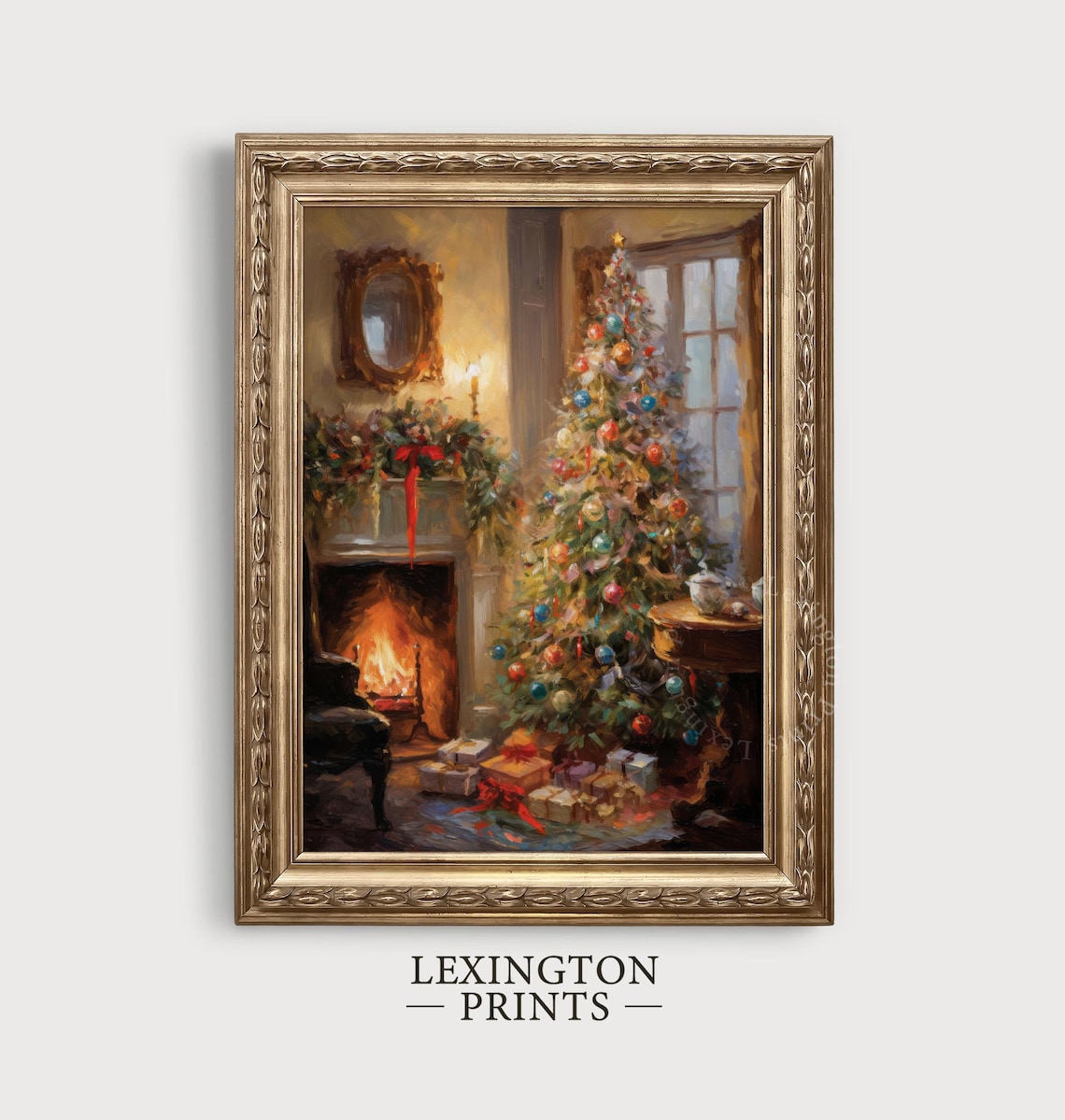 Christmas Tree Fireplace Gifts Warm Vintage Holiday Living Room Poster - Image 4