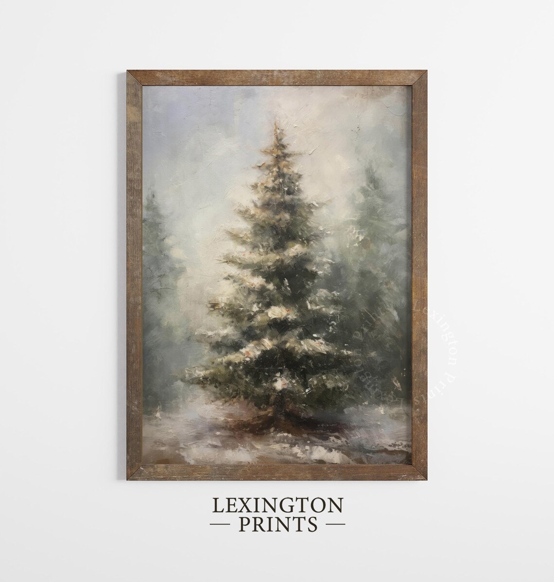 Lone Snowy Fir Tree Misty Winter Minimalist Woodlands Poster - Image 5