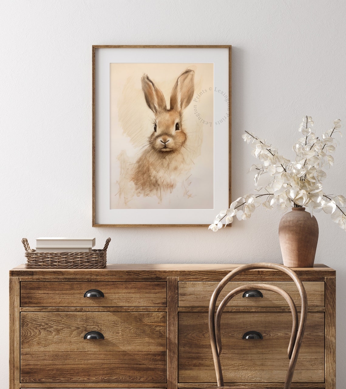 Vintage Bunny Rabbit Sepia Sketch Nursery Spring Rustic Animal Poster - Image 7