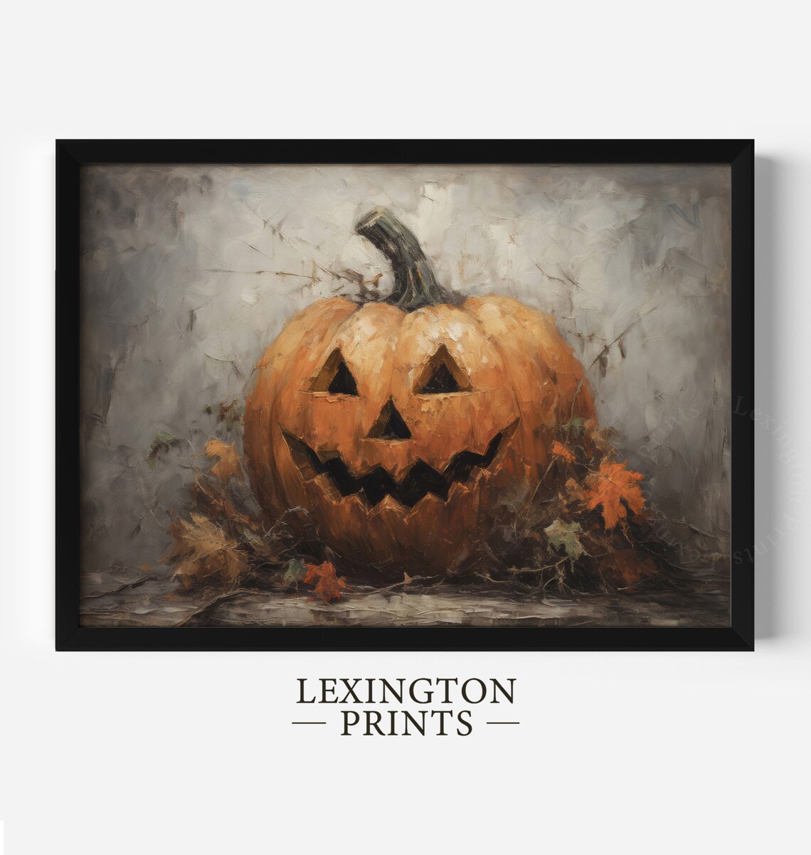 Vintage Jack-O-Lantern Pumpkin Still Life With Autumn Leaves Poster - Image 2