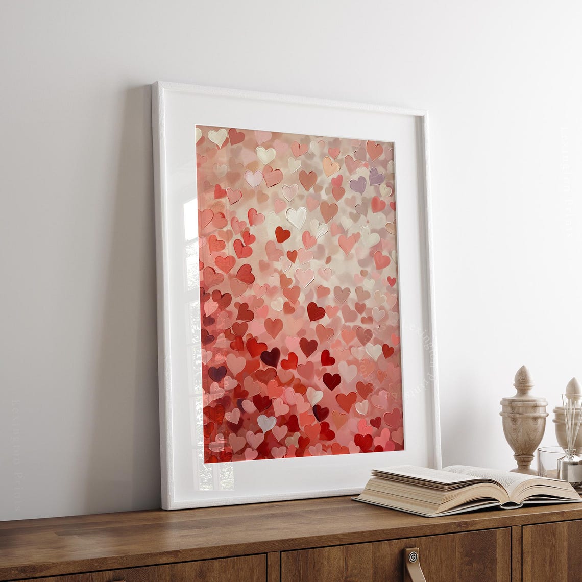 Red Pink White Heart Confetti Valentines Day Romantic Bedroom Poster - Image 8