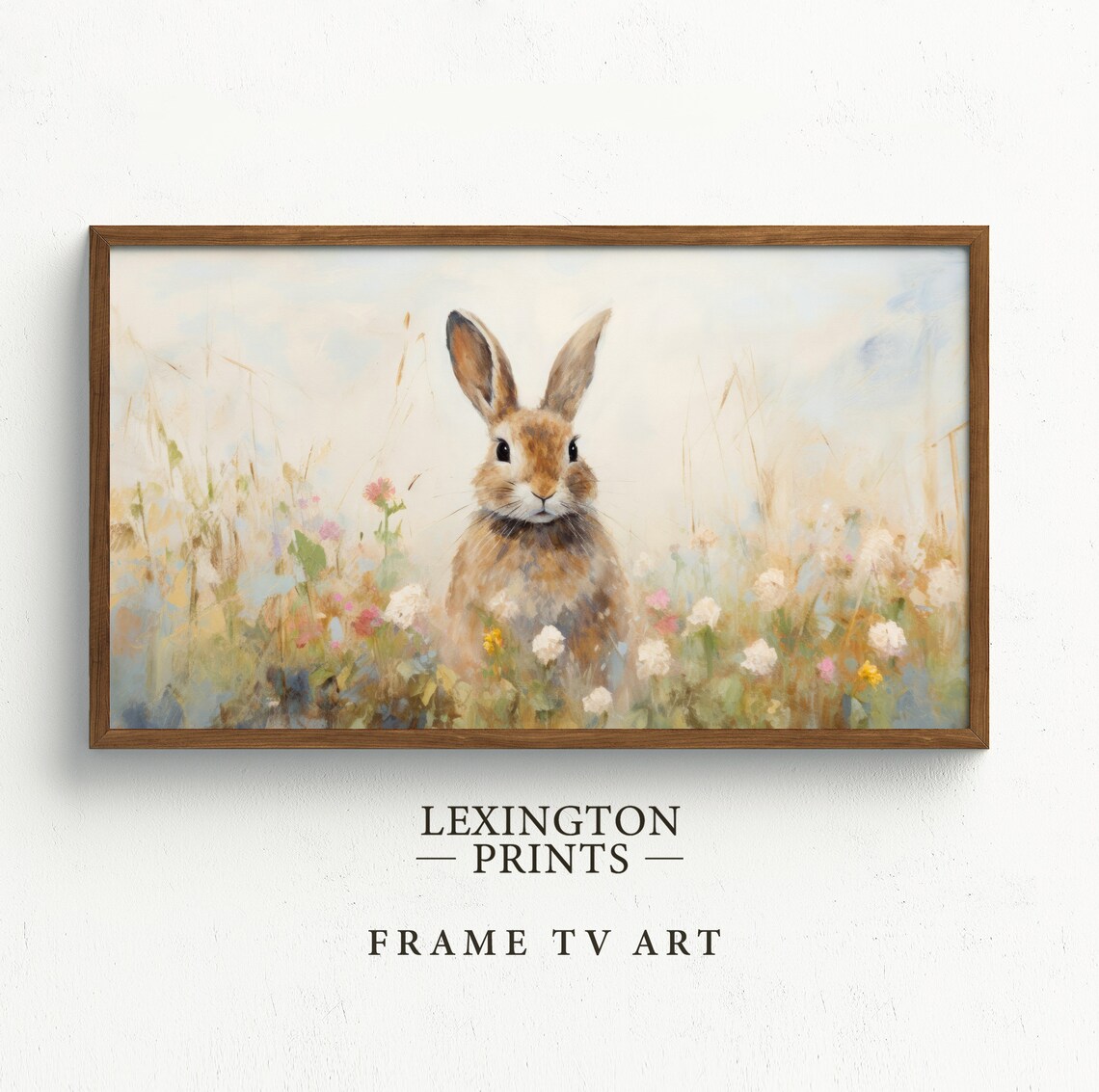 Bunny Rabbit in Pastel Flower Meadow Soft Spring Kids Decor Poster - Image 5
