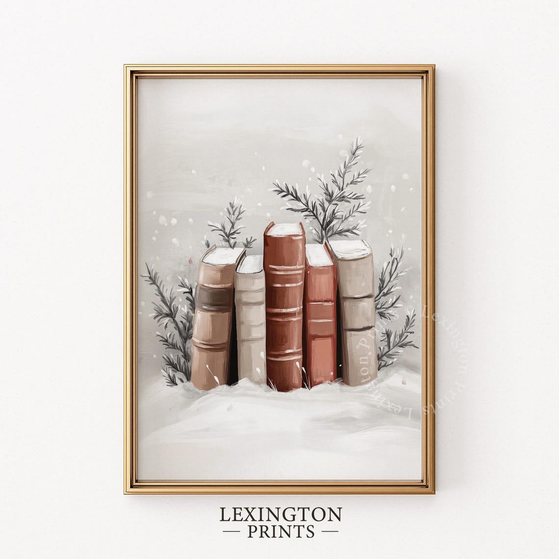 Antique Books Standing in Snow Winter Reading Nook Painting Poster - Image 6