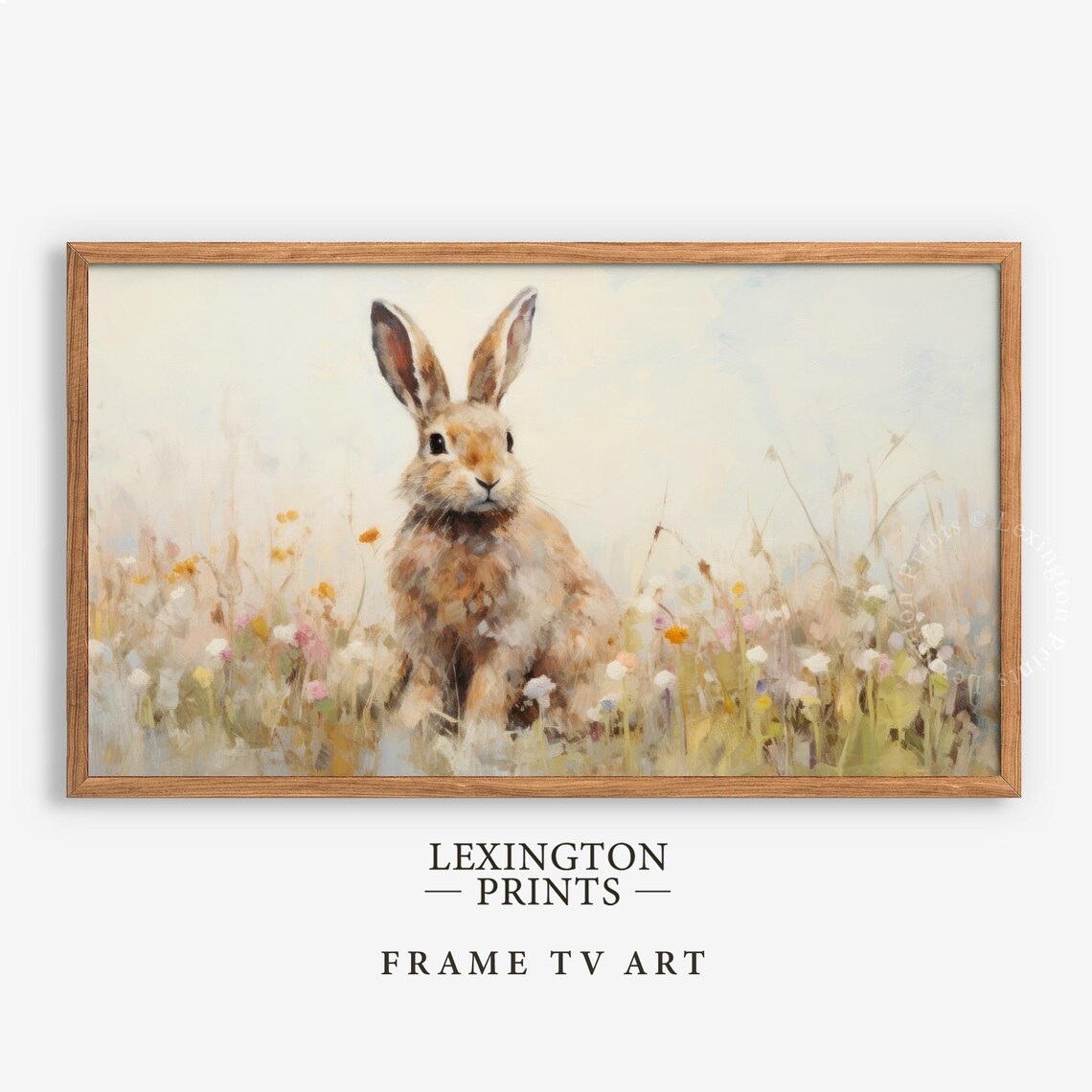 Watercolor Bunny Rabbit Wildflower Meadow Spring Pastel Frame TV Poster - Image 6