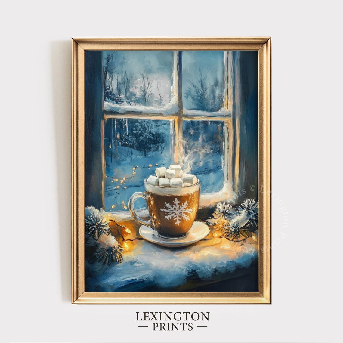 Cozy Hot Chocolate Mug Snowy Window Winter Kitchen Art Poster - Image 6