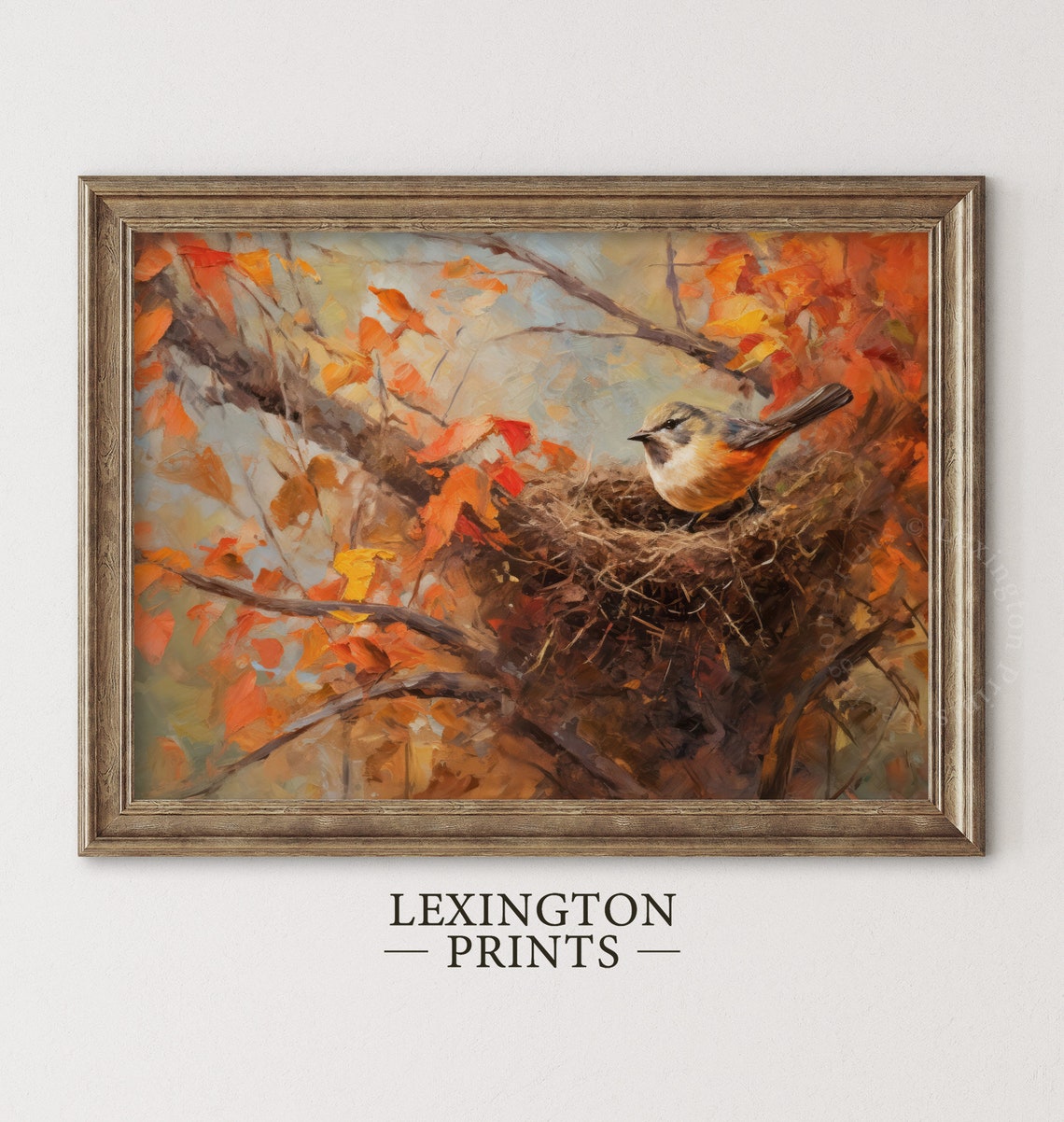 Small Bird In Nest Autumn Branches Orange Leaves Vintage Nature Poster - Image 5