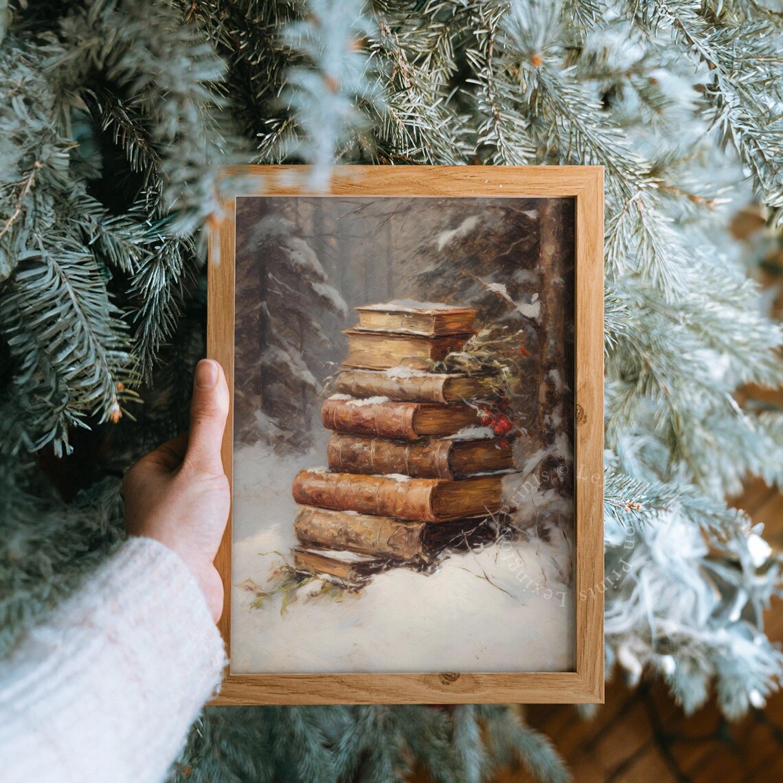 Snowy Christmas Wall Art Book Art Winter Dark Academia Decor Vintage Christmas Print Winter Print Oil Painting Holiday 355 - Image 8