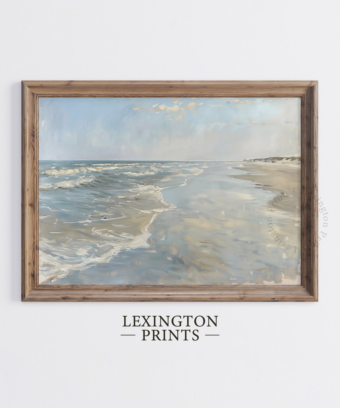 Peaceful Ocean Waves Sandy Shore Soft Blue Coastal Landscape Poster - Image 5