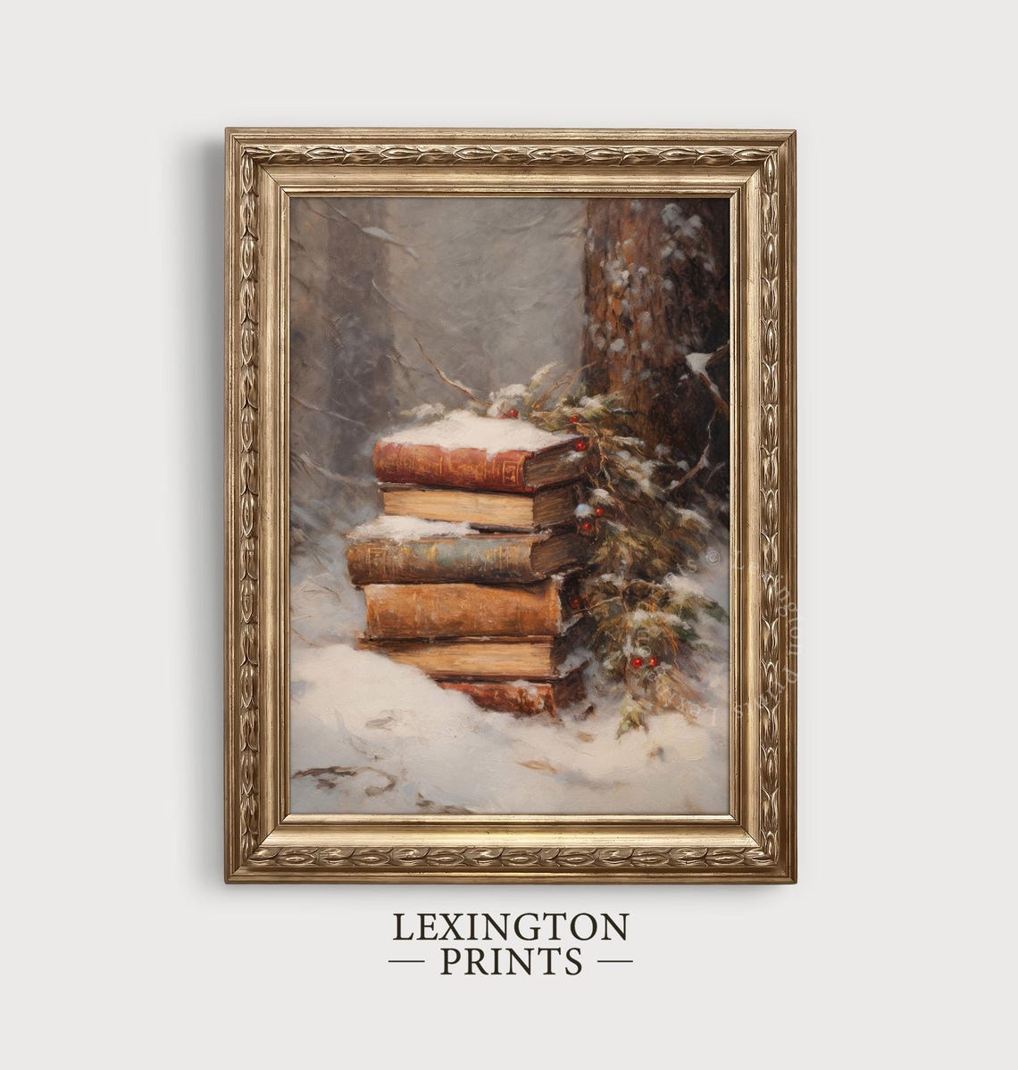Snowy Christmas Wall Art Book Art Winter Vintage Christmas Print Winter Print Oil Painting Dark Academia Decor Holiday 354 - Image 2