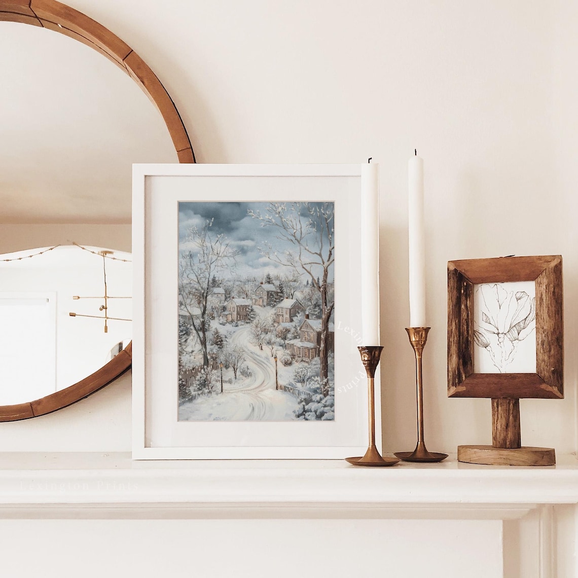Snowy Winter Village Christmas Lane Vintage Holiday Painting Poster - Image 2