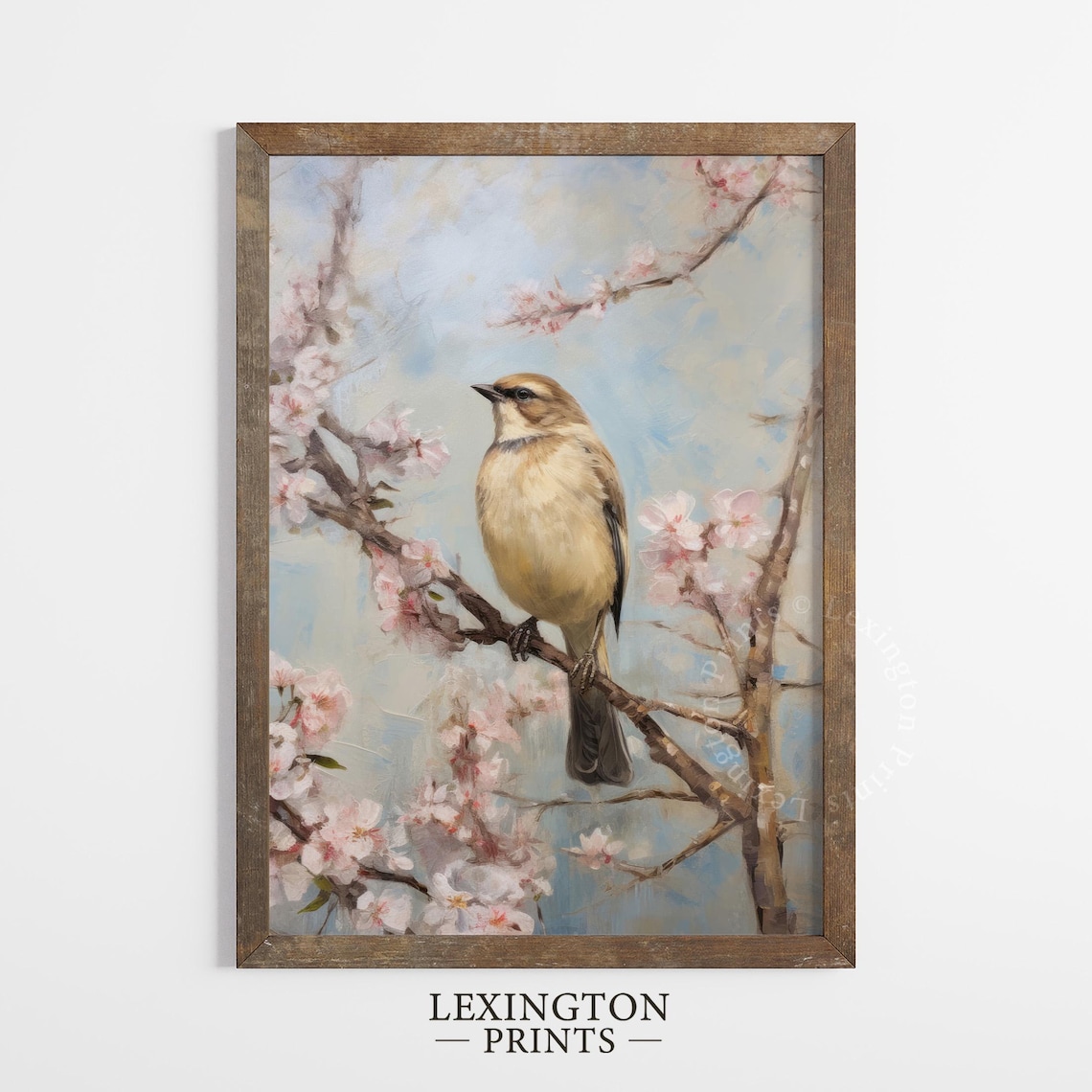 Songbird on Cherry Blossom Branch Spring Pink Floral Bird Art Poster - Image 4