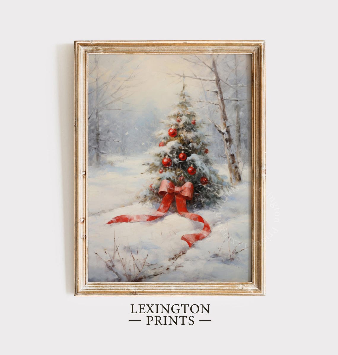 Snowy Vintage Christmas Wall Art Botanical Wall Art Christmas Oil Painting Christmas Tree Ribbon Christmas Print Holiday Winter 305 - Image 6