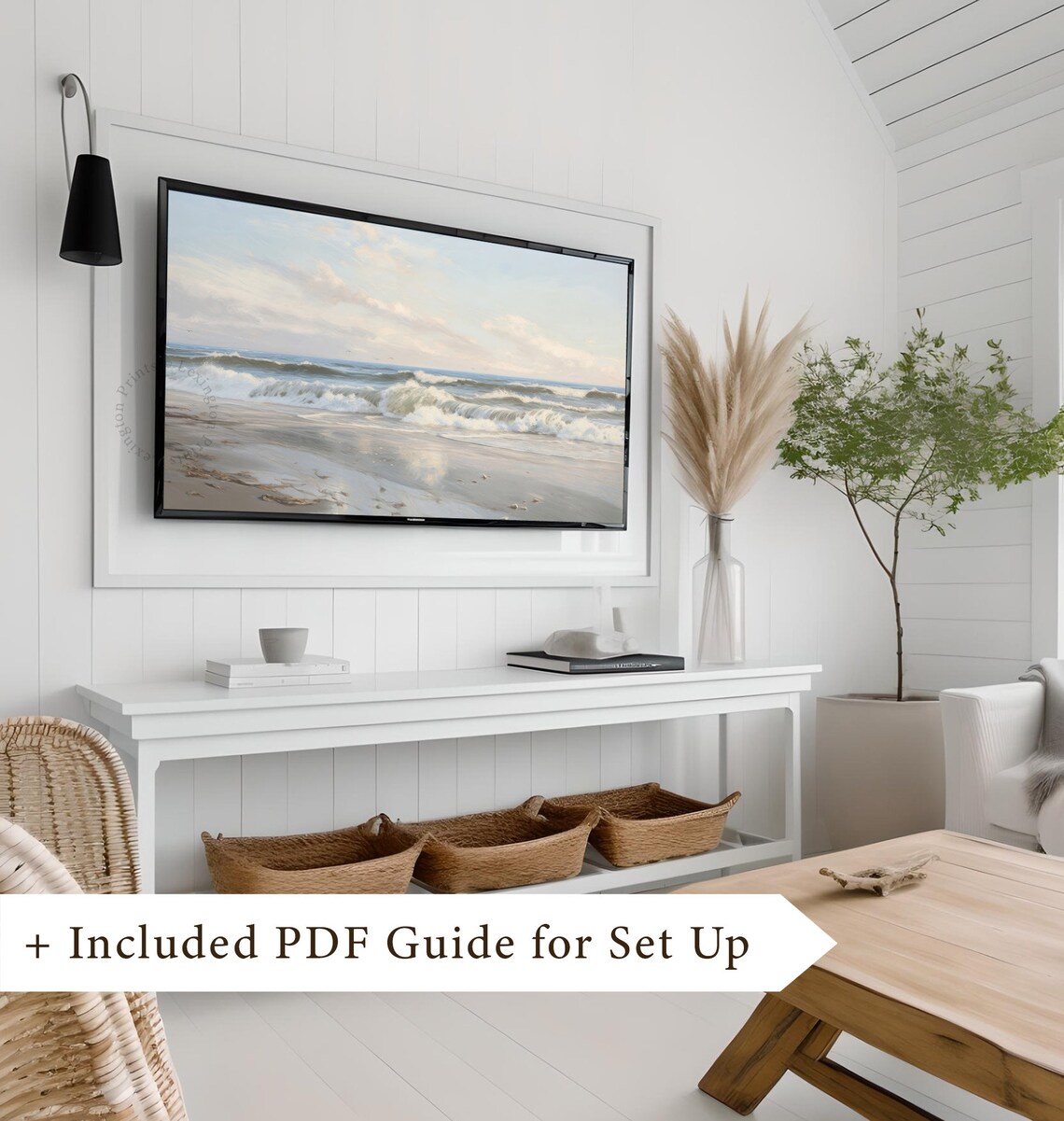 Ocean Waves Breaking on Sandy Shore Sunrise Frame TV Art Coastal Print - Image 8
