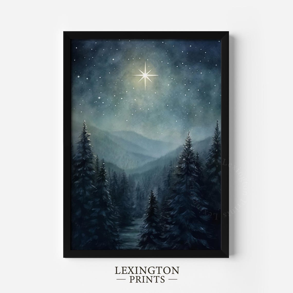 Christmas Star Night Sky Pine Forest Winter Landscape Poster - Image 2