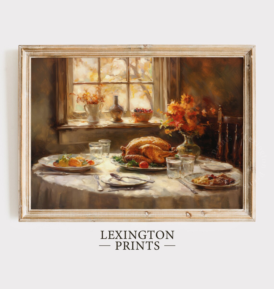 Thanksgiving Turkey Dinner Sunny Window Harvest Table Vintage Painting Poster - Image 8