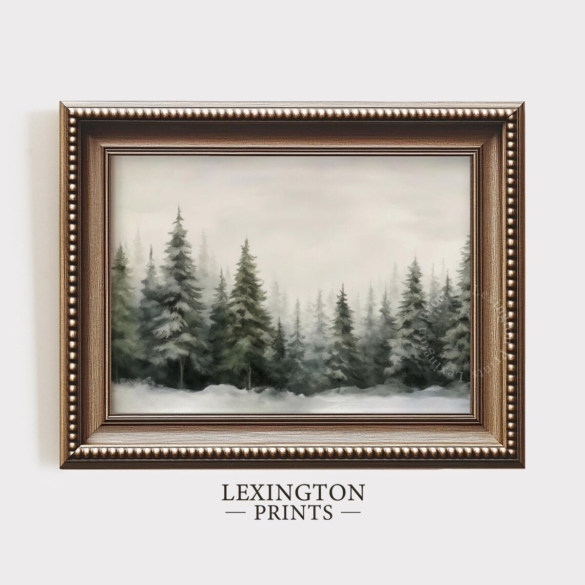 Misty Snowy Pine Forest Winter Woodland Watercolor Style Poster - Image 5