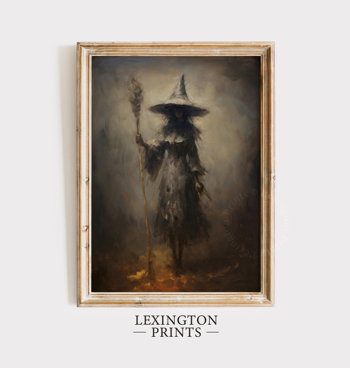 Dark Witch Portrait Moody Vintage Halloween Staff Painting Poster - Image 4