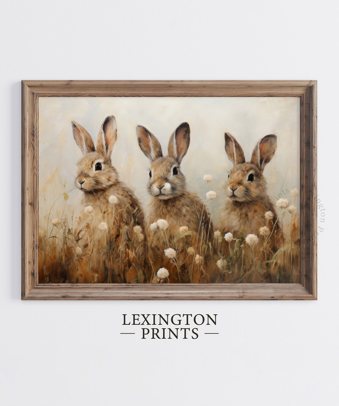 Three Bunnies Wildflower Field Vintage Spring Rabbit Painting Poster - Image 5