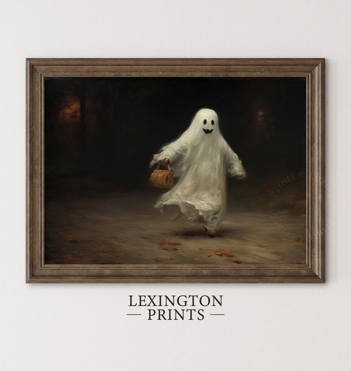 Happy Ghost Trick-or-Treating with Pumpkin Basket Halloween Poster - Image 3