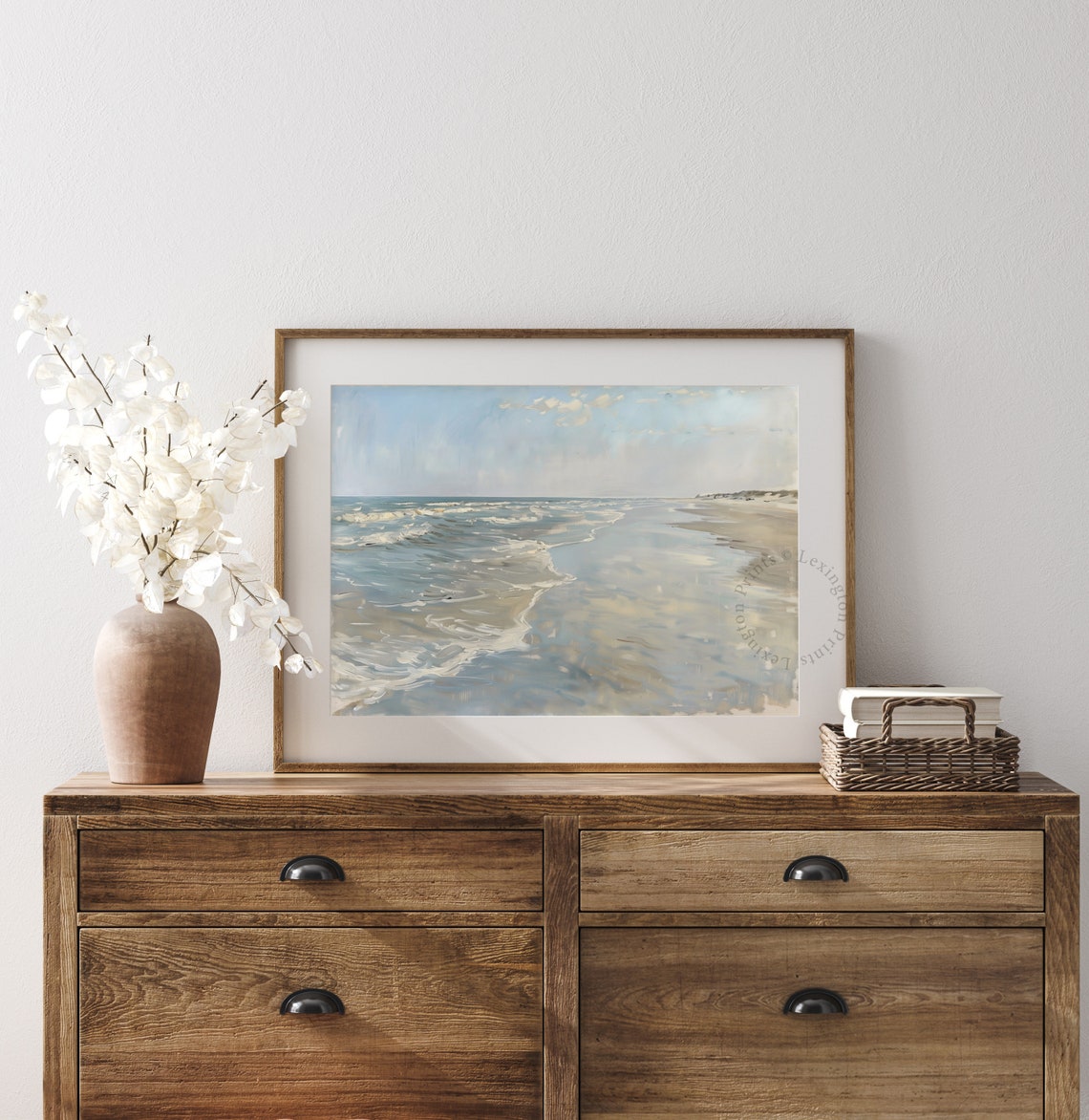Peaceful Ocean Waves Sandy Shore Soft Blue Coastal Landscape Poster - Image 7