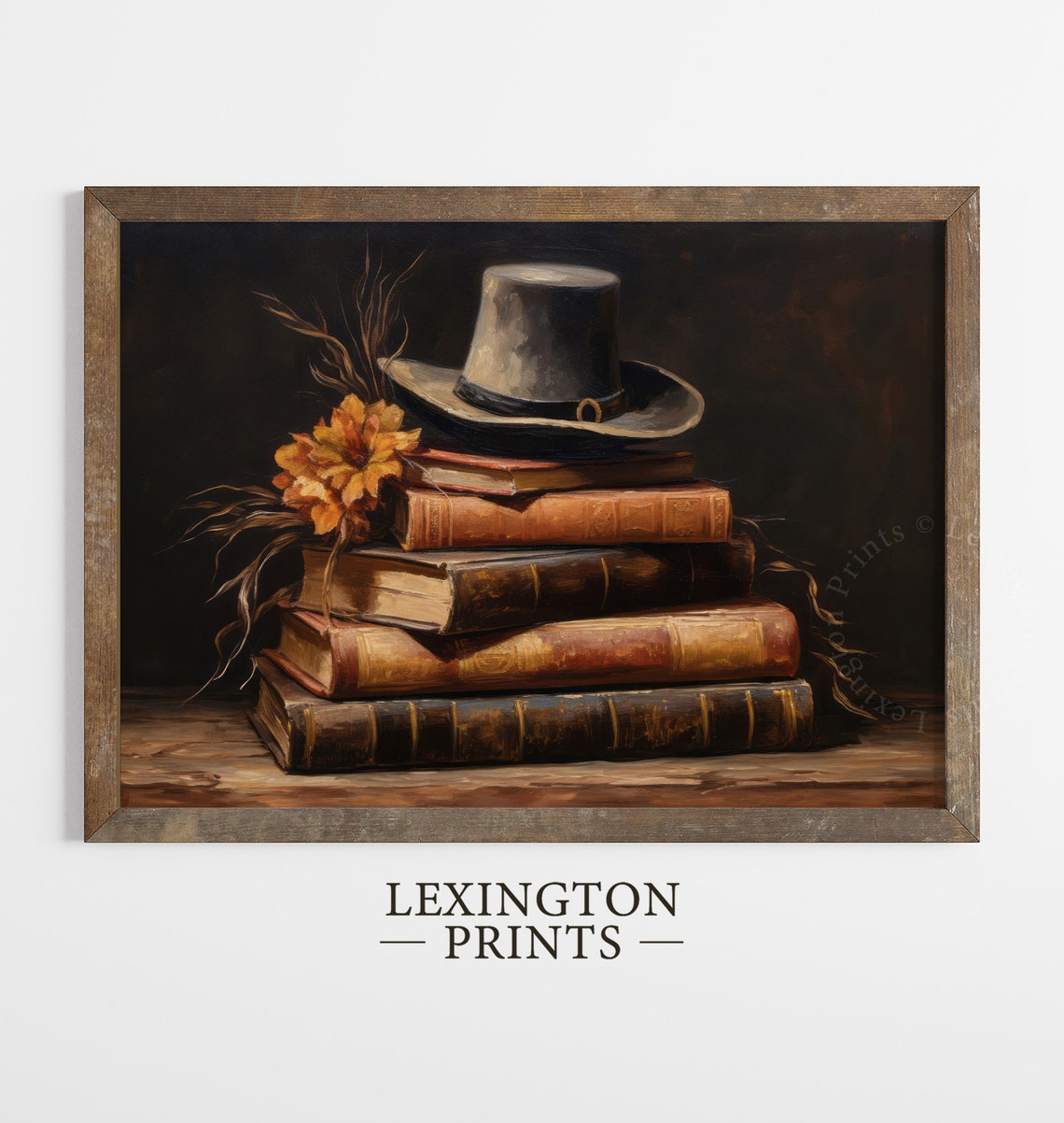 Pilgrim Hat on Stack of Old Books Vintage Fall Painting Poster - Image 4