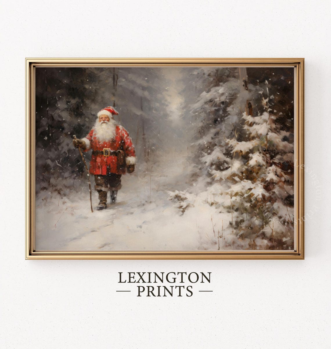 Santa Christmas Santa Christmas Wall Art Santa Vintage Christmas Decor Winter Art Winter Forest Wall Art Oil Painting 290 - Image 5