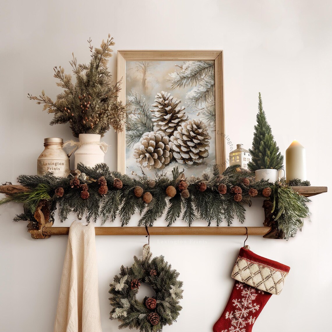 Snowy Pinecone Print, Neutral Farmhouse Christmas Art Print - Image 6