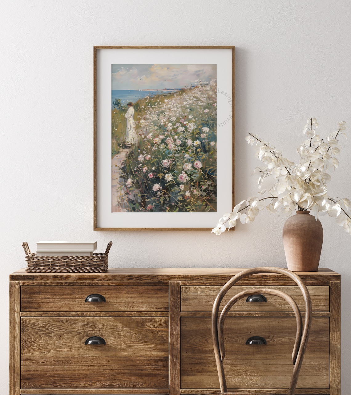 Woman in Rose Garden by the Sea Impressionist Oil Painting Poster - Image 8