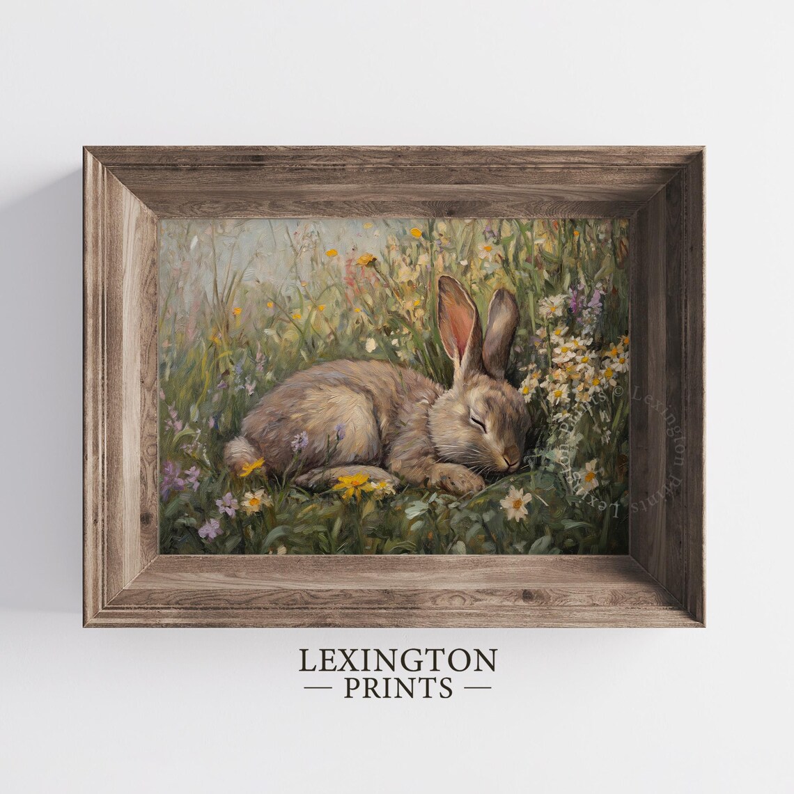 Sleeping Bunny Spring Wall Art, Wildflower Field Decor - Image 3