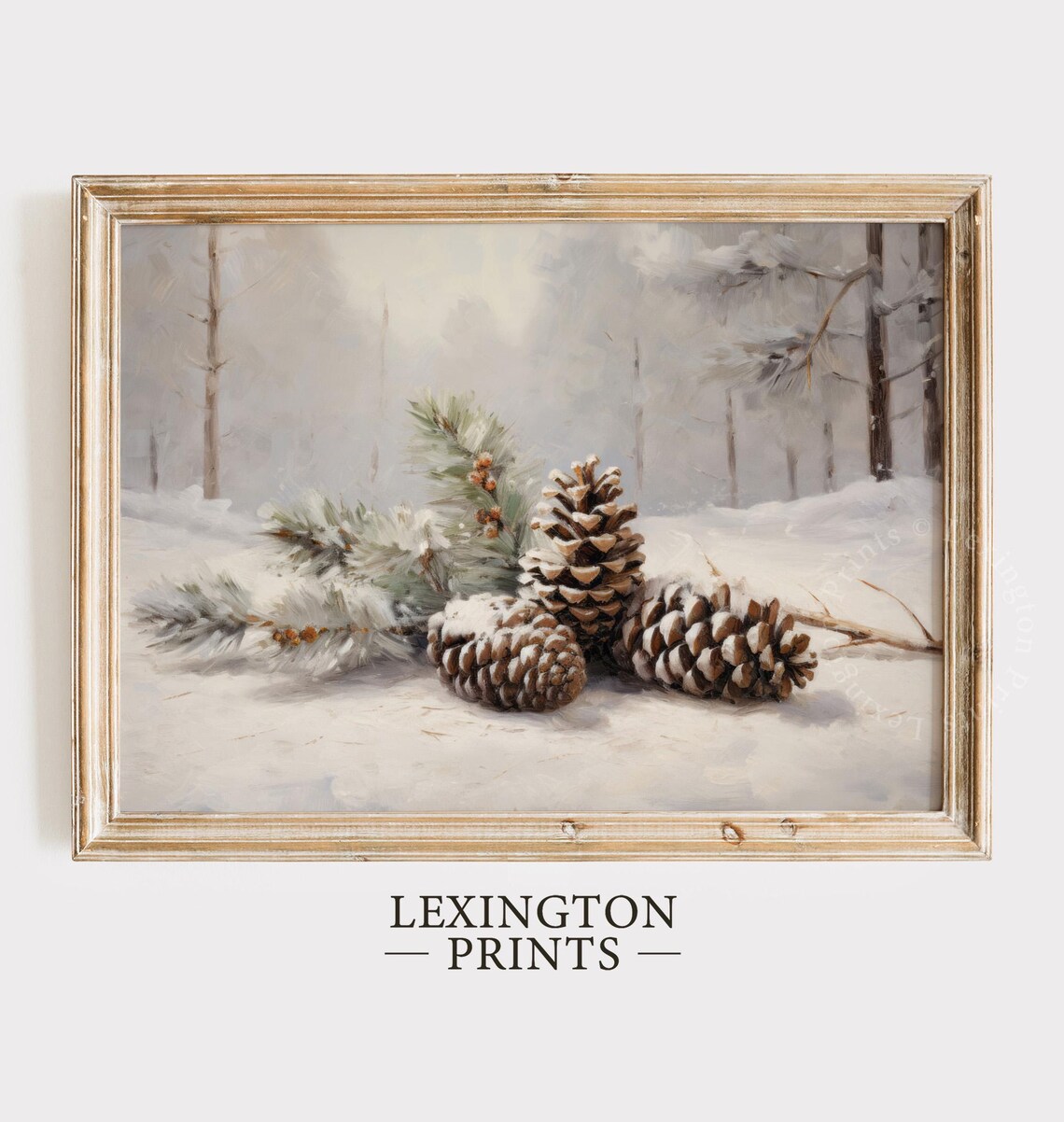 Vintage Winter Pinecones in a Snowy Forest Oil Painting Poster - Image 6