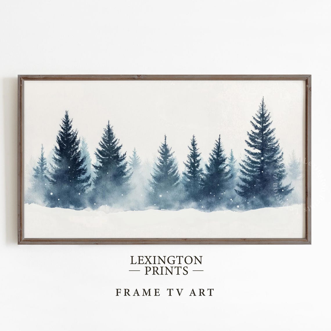 Misty Blue Pine Forest in Snow Minimalist Winter Frame TV Art Print - Image 5