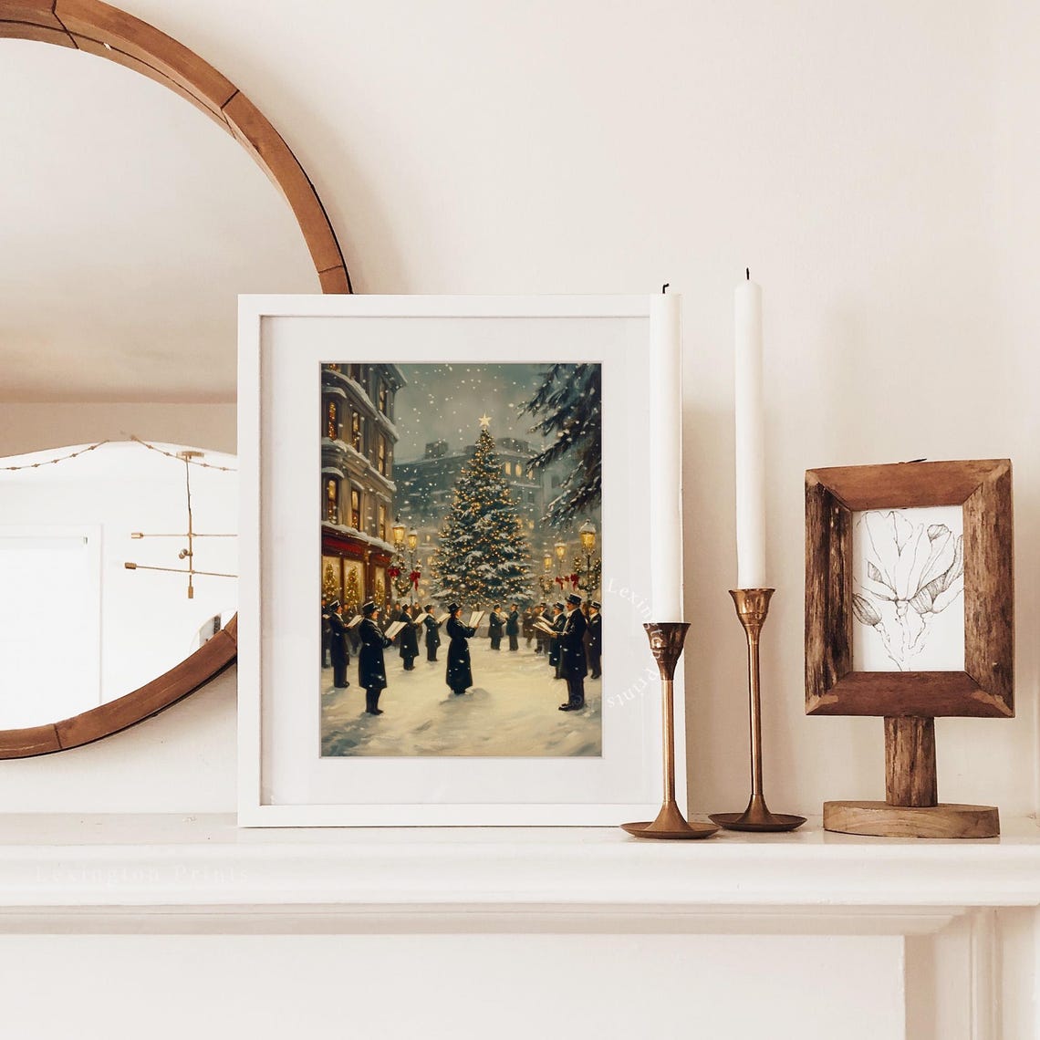 Victorian Christmas Carolers Singing by Lit Tree Snowy Poster - Image 3