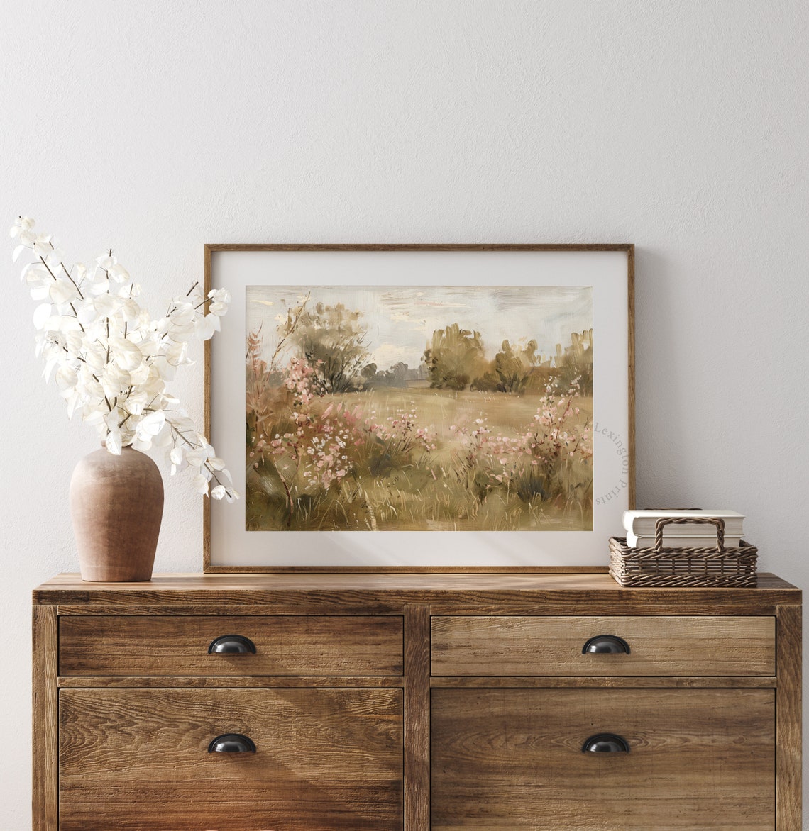 Impressionist Wildflower Meadow With Trees Pastel Landscape Art Print - Image 8