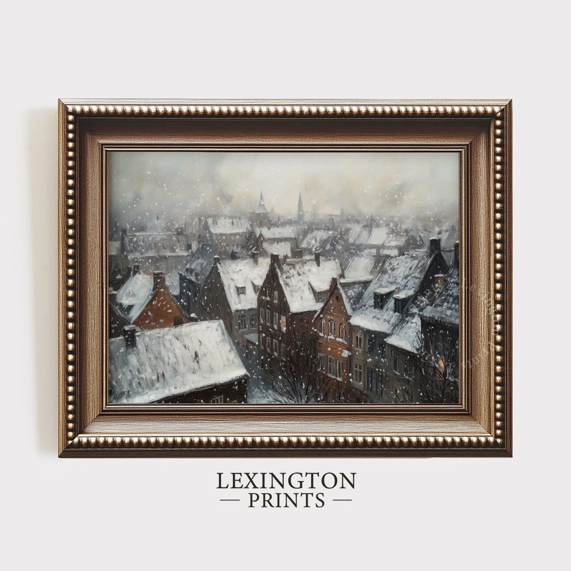Snowy Old Village Rooftops in Winter Impressionist Scene Poster - Image 6