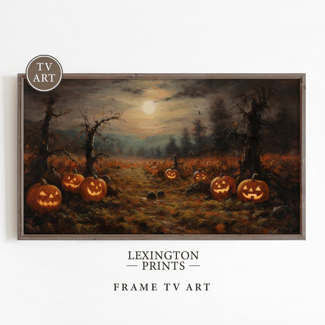 Glowing Jack-o-Lantern Pumpkin Patch Moonlit Night Halloween Print