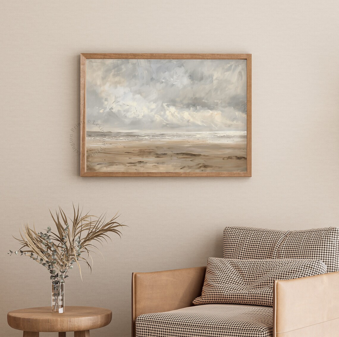 Misty Beach Seascape Oil Painting Neutral Coastal Wall Poster - Image 3