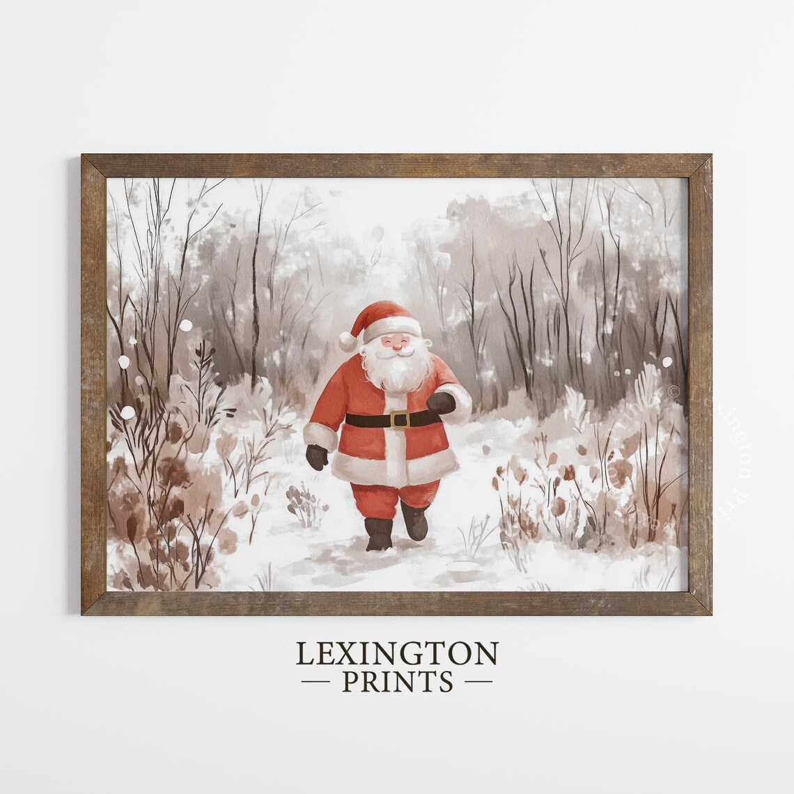 Santa Claus Walking Through Snowy Forest Christmas Vintage Wall Art - Image 6