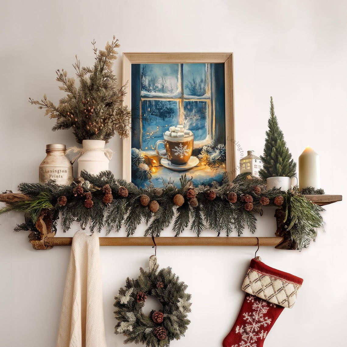 Cozy Hot Chocolate Mug Snowy Window Winter Kitchen Art Poster - Image 4