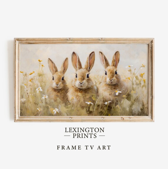 Three Bunnies in Wildflower Meadow Cute Spring Animal Poster