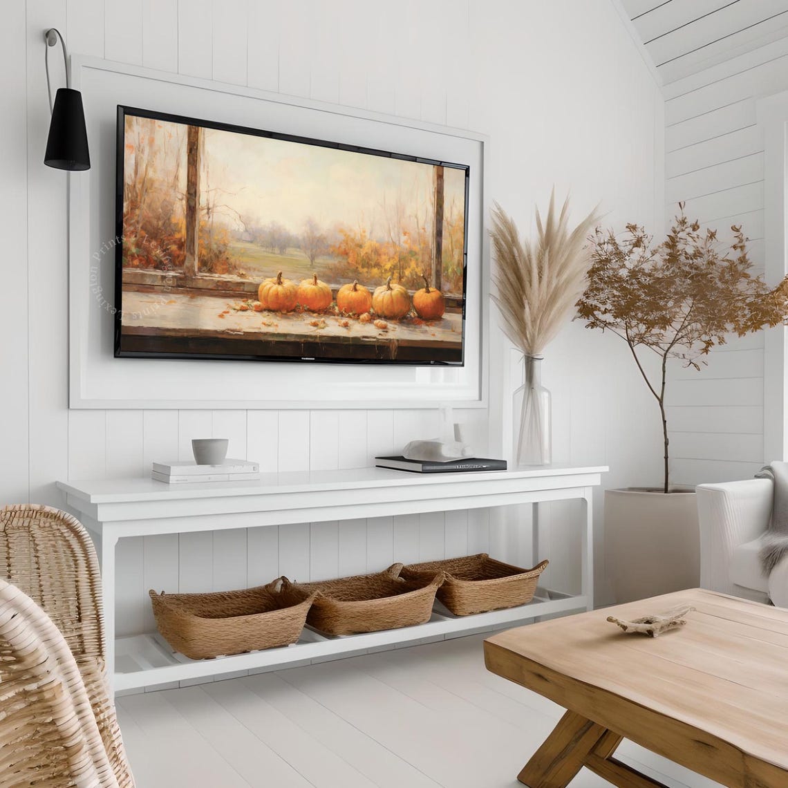 Five Pumpkins on Window Sill Autumn View Frame TV Art Fall Print - Image 4