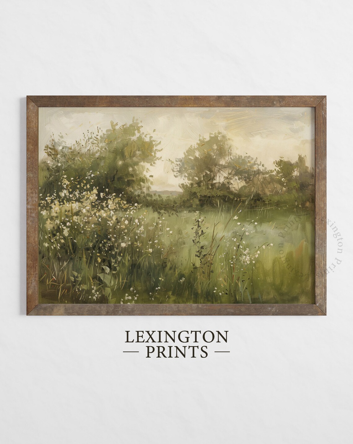 Green Summer Meadow with Wildflowers and Trees Peaceful Wall Art - Image 2