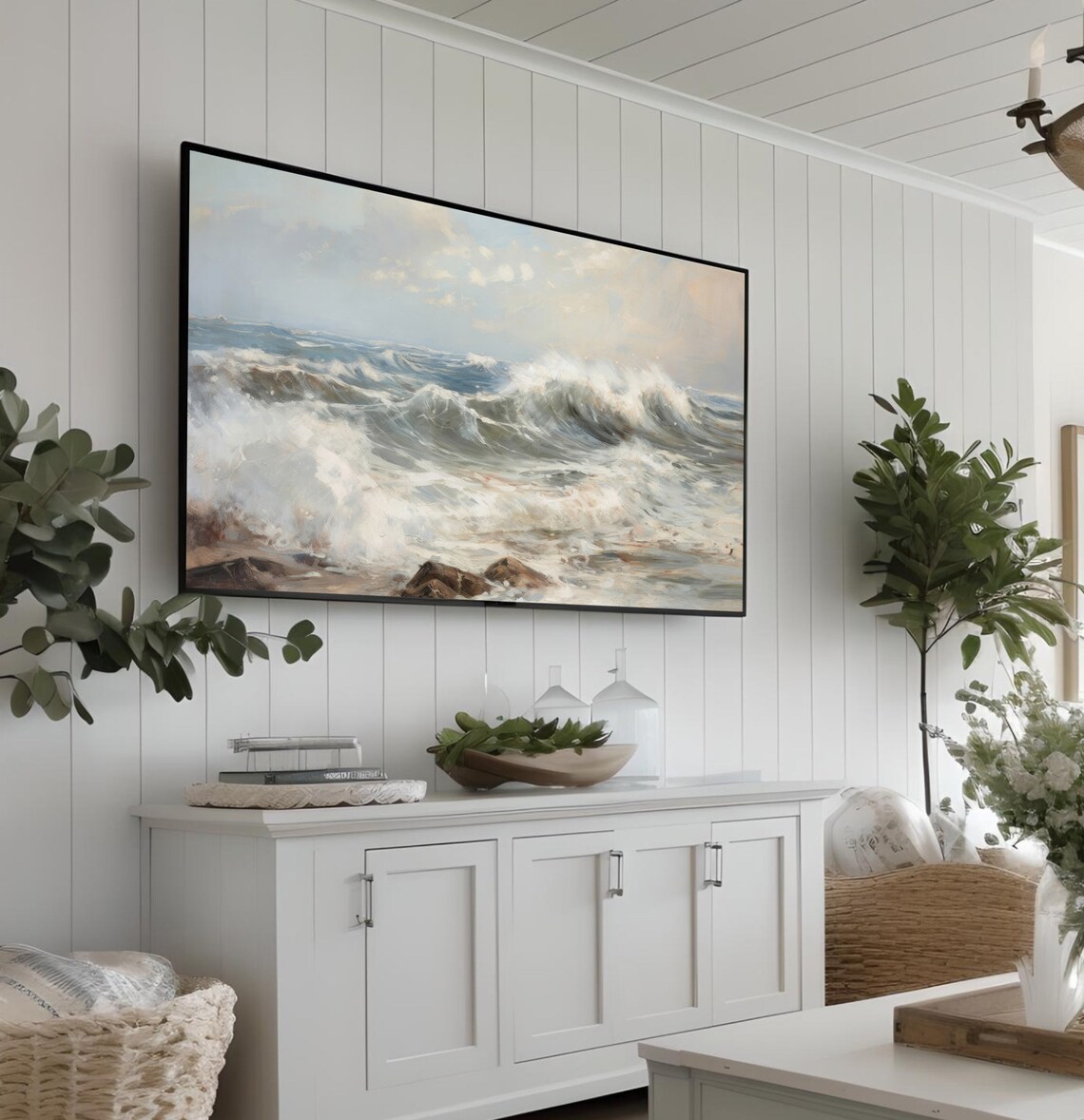 Foamy Ocean Waves Breaking Near Rocky Shore Coastal Seascape Poster - Image 3