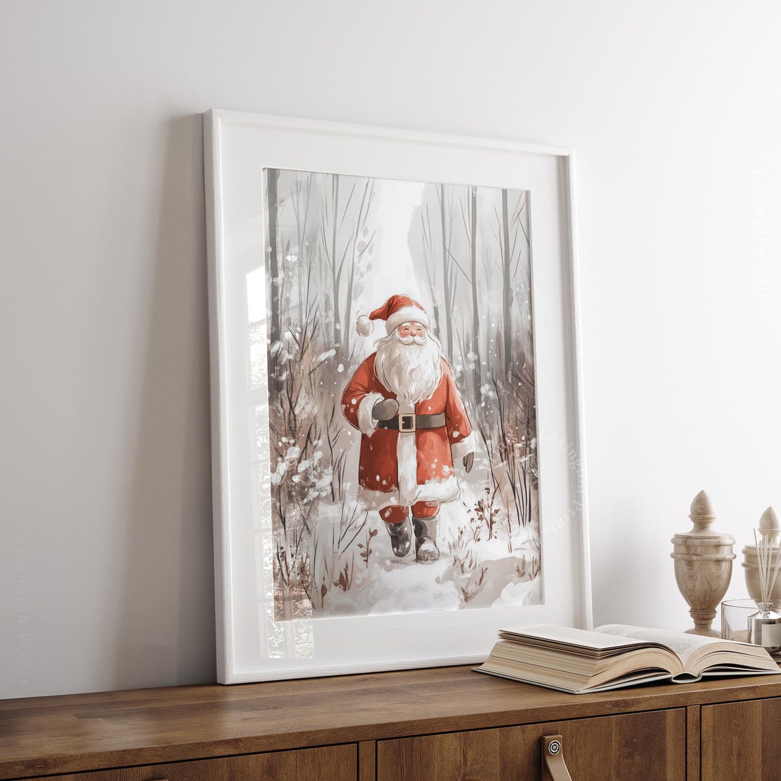 Santa Claus Strolling Through Snowy Birch Forest Christmas Wall Art - Image 8