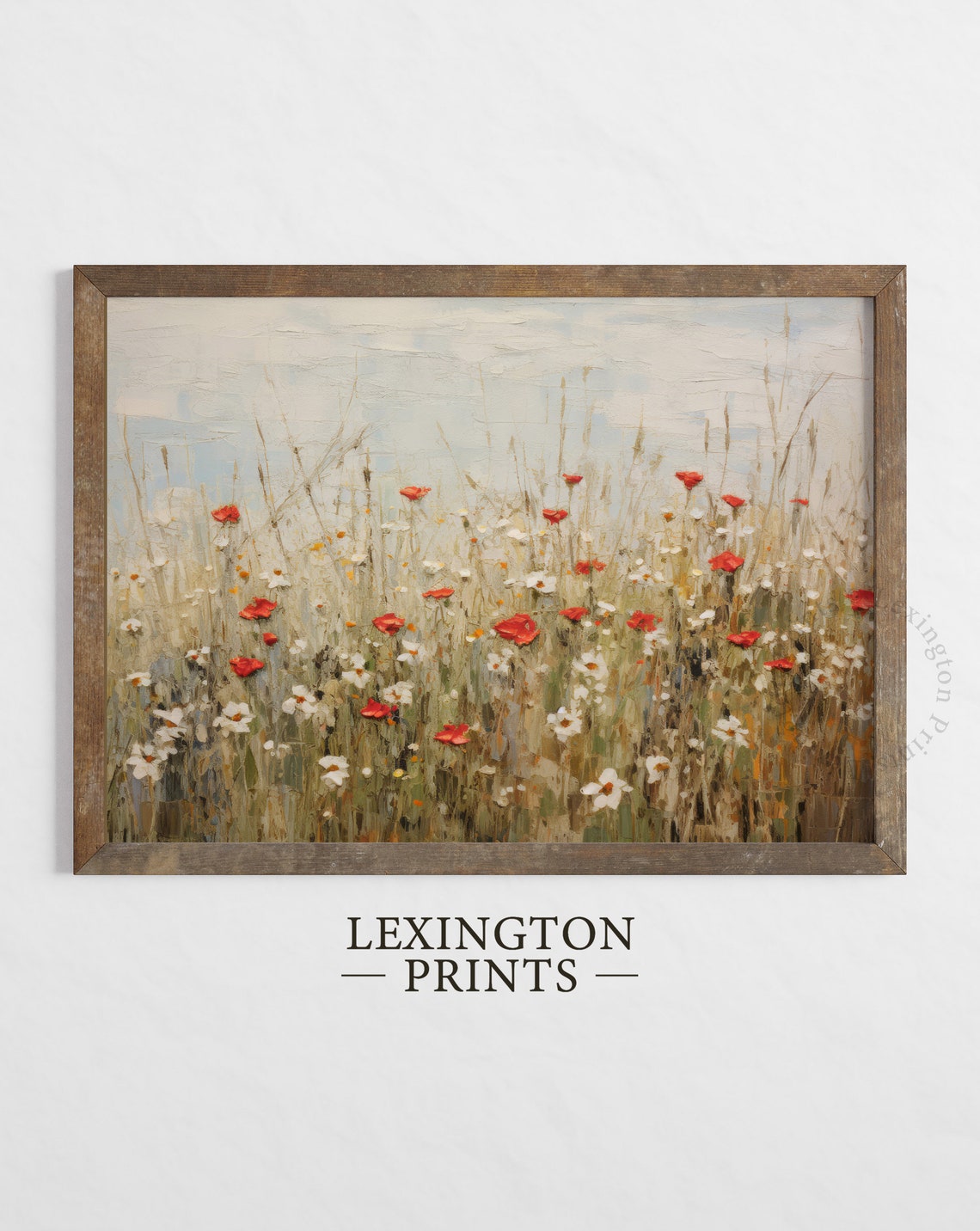 Red Poppies and White Daisies in Soft Wildflower Meadow Poster - Image 2