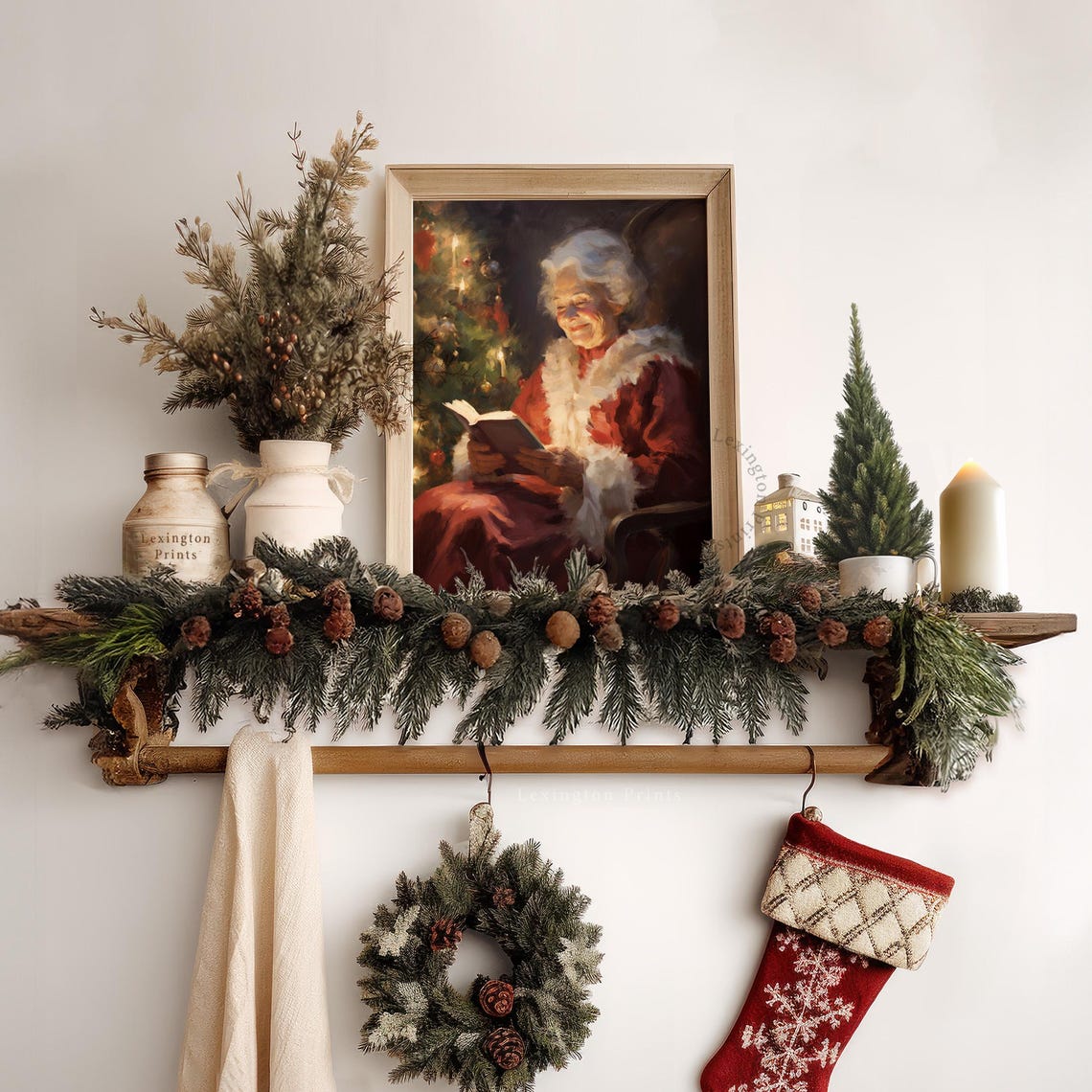 Vintage Christmas Wall Art Mrs Claus Reading Book Christmas Oil Painting Moody Art Academia Santa Christmas Decor Winter Print 235 - Image 6