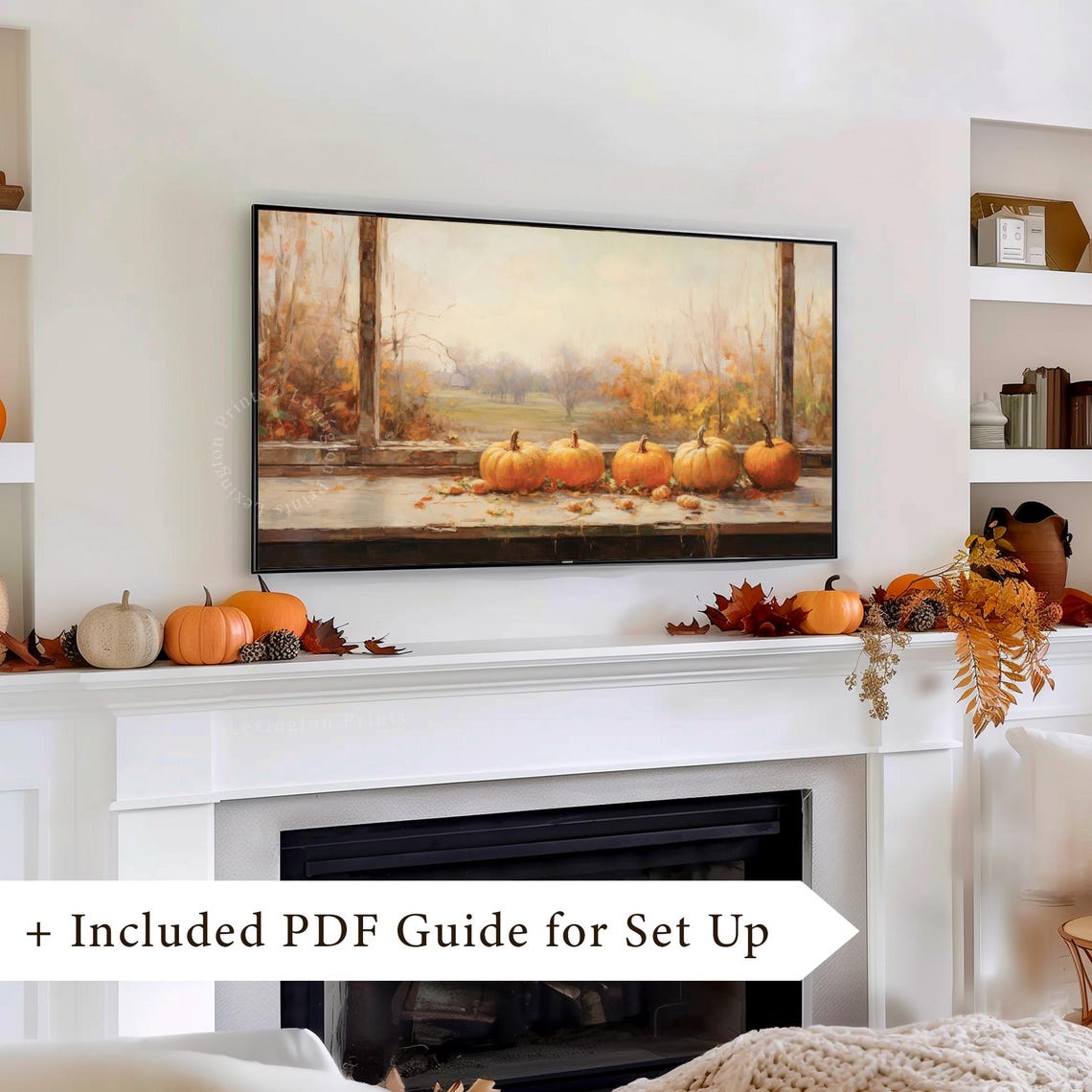 Five Pumpkins on Window Sill Autumn View Frame TV Art Fall Print - Image 8