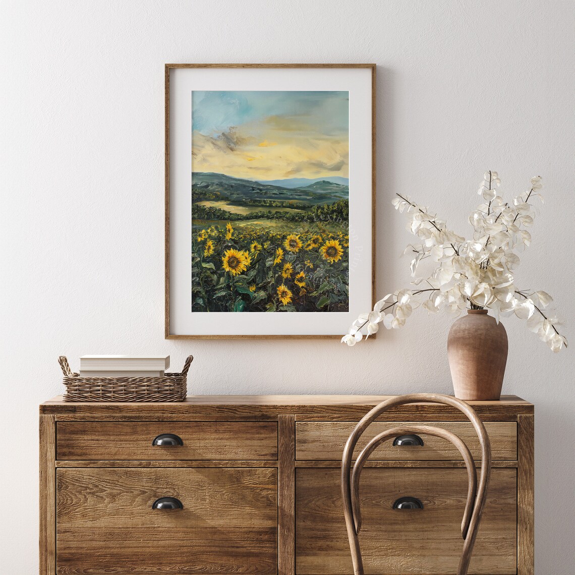 Sunflower Field Sunset Mountain Landscape Golden Summer Evening Poster - Image 4