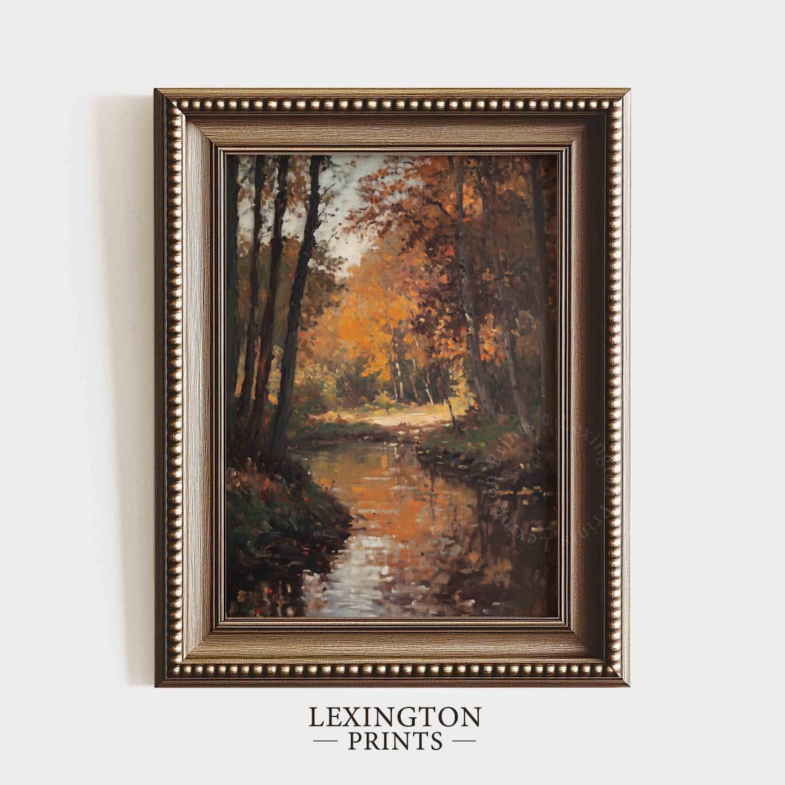 Moody Fall River Dark Forest Reflection Vintage Oil Painting Poster - Image 5